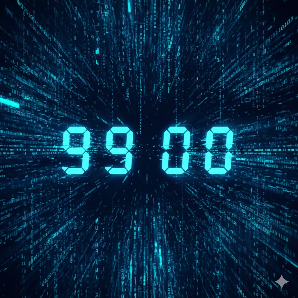 Ilustración digital del error del milenio Y2K y código binario.