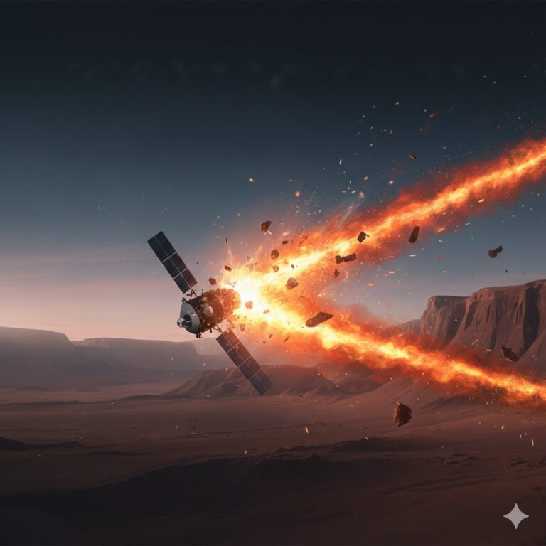 Reconstrucción de la sonda Mars Climate Orbiter desintegrándose en la atmósfera de Marte debido a un error de cálculo.