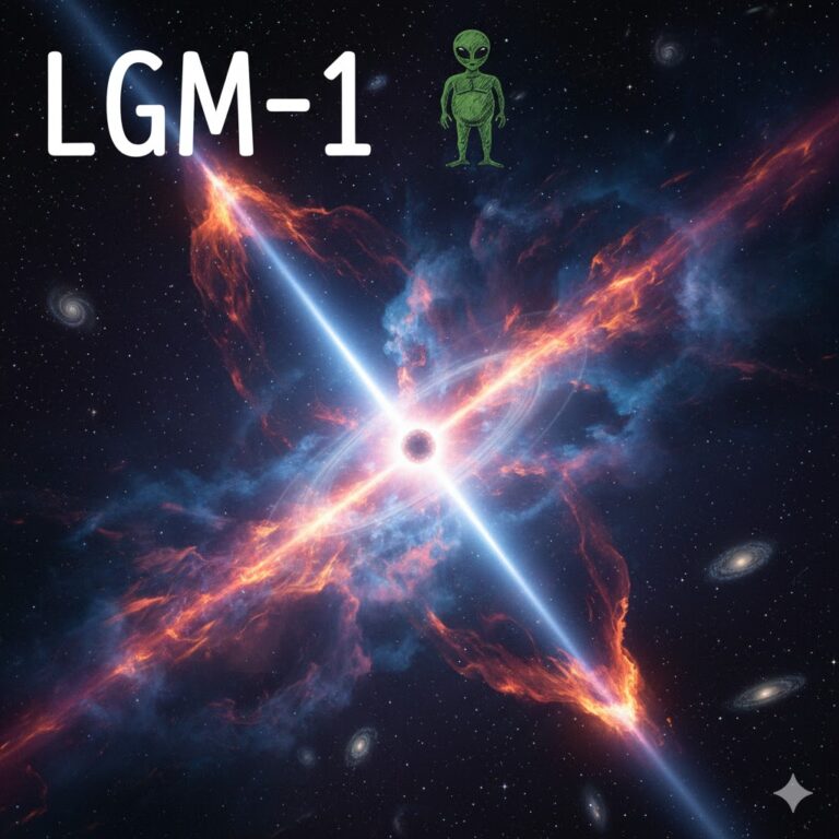 Ilustración de una estrella de neutrones giratoria emitiendo potentes haces de luz desde sus polos magnéticos en medio del espacio profundo.